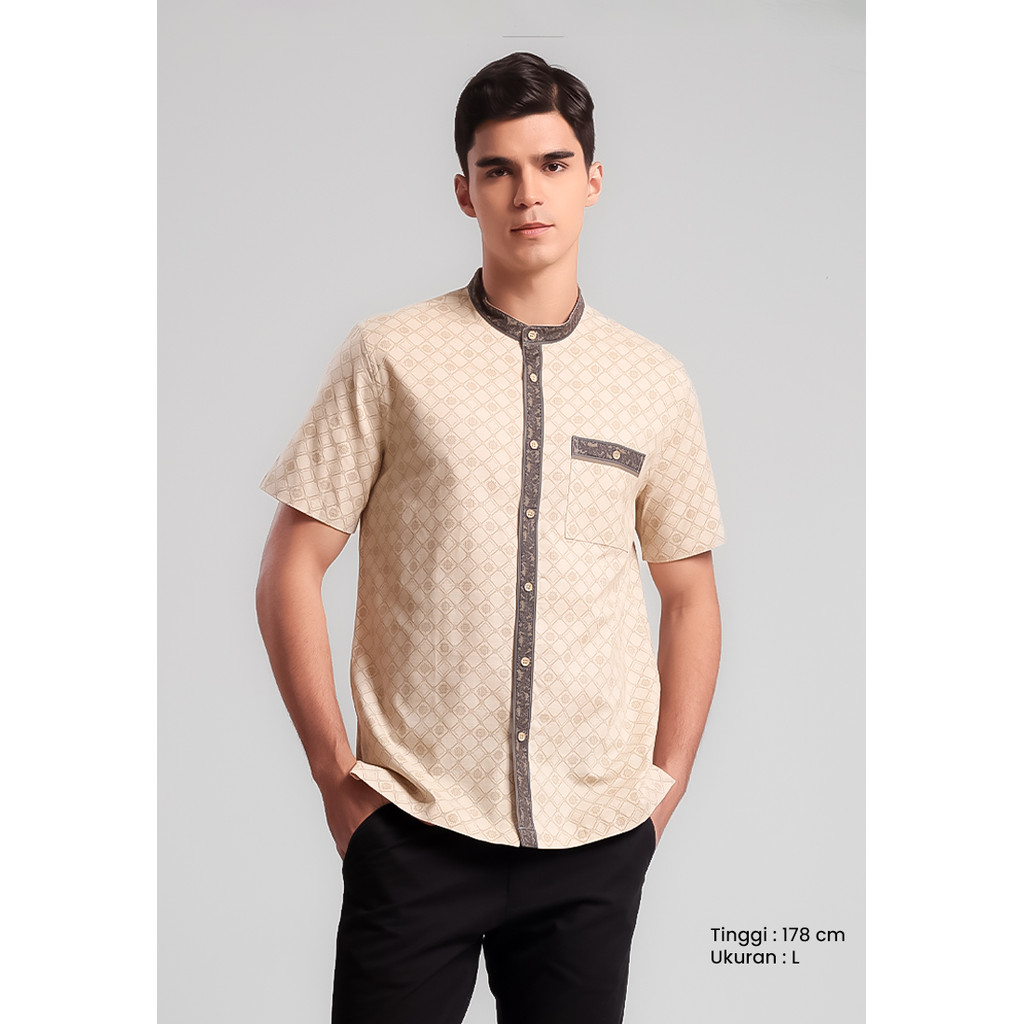 MANZONE - Kemeja Koko Lengan Pendek Pria Modern Fit Faadz - Khaky - Manzone & Minimal