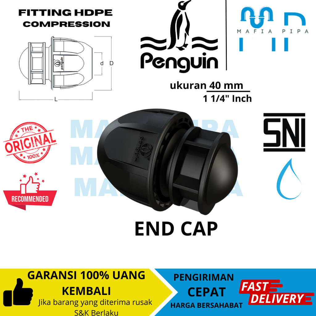 Fitting HDPE End Cap / Dop HDPE 40mm ~ 1 1/4"