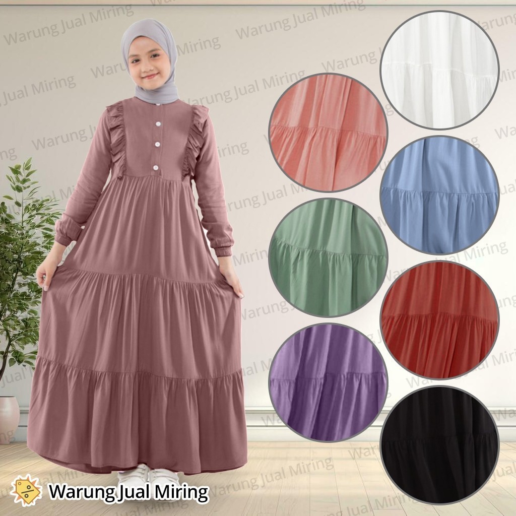 COD - Baju Gamis Anak Perempuan 2-12 Tahun Crinkle Airflow Dress Muslim Cewek Baju Harian Lebaran Pe