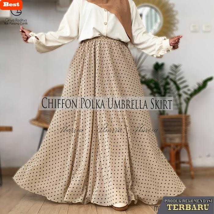 rok wanita kekinian Rok Polkadot Panjang Payung Lebar Sifon Chiffon Polka Umbrella Skirt Motif Binti