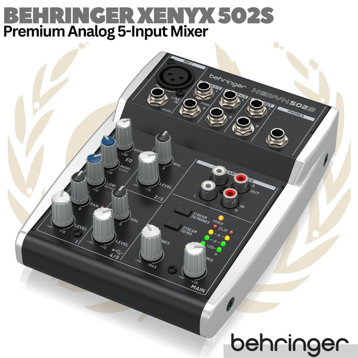 BEHRINGER XENYX 502S Premium Analog 5 Input Audio Mixer | 502USB