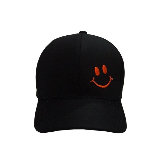 (SHOP) Topi Baseball dewasa Bordir Smile / Topi Korea / Topi Perempuan - Hitam