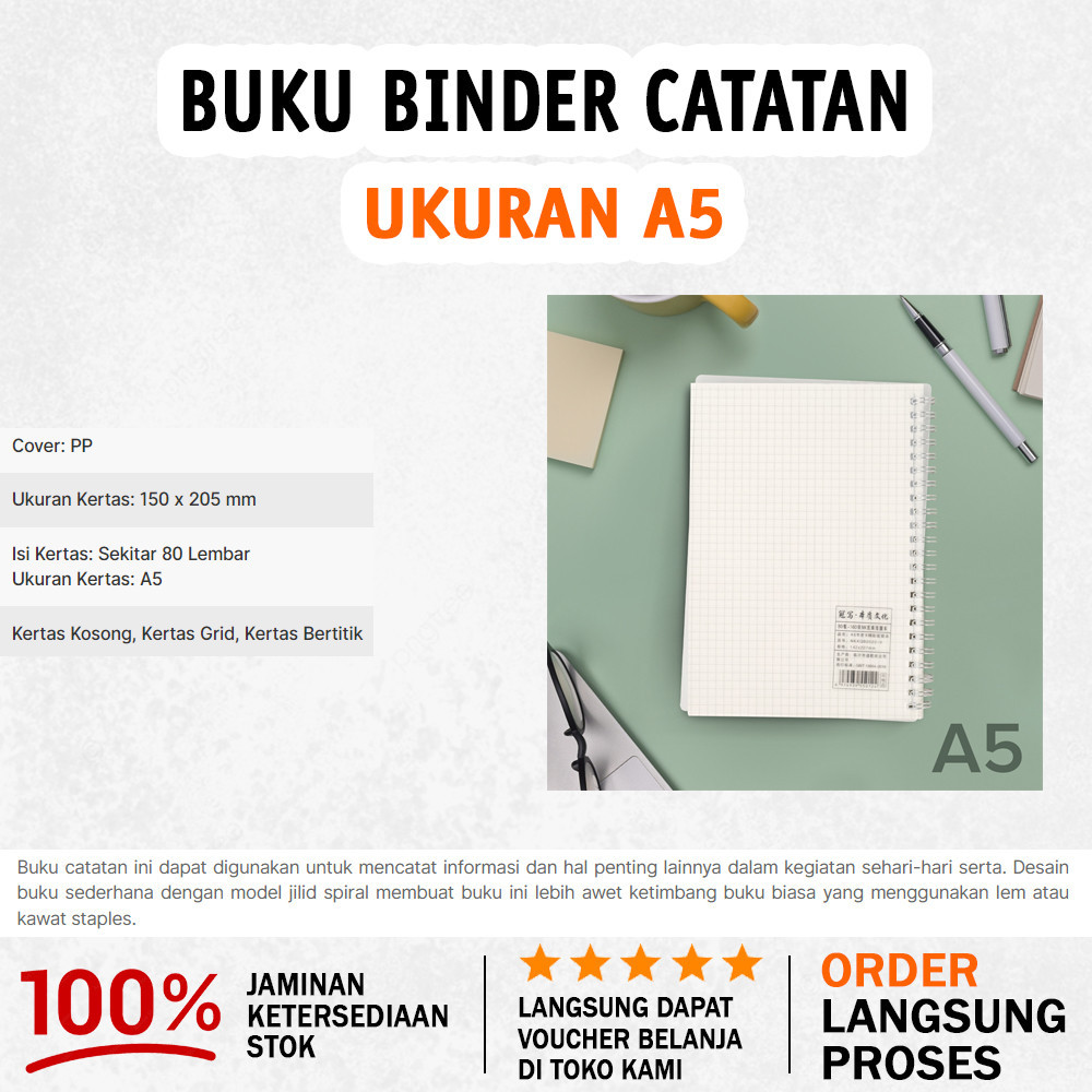 

Buku Catatan Binder | Jurnal Harian Notebook Format Dotted Pages Ukuran A5 - White