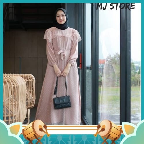 Baju Lebaran Gamis Dress Murah Cantik Premium / Gamis Mira Maxy Dress Mix Brukat Polka I Gamis Konda