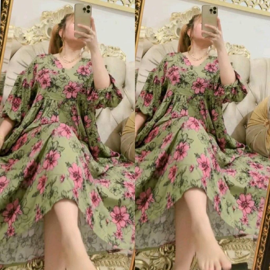 Dress Wanita Inaraburba Lengan Balon Katun Rayon Tali belakang Glf