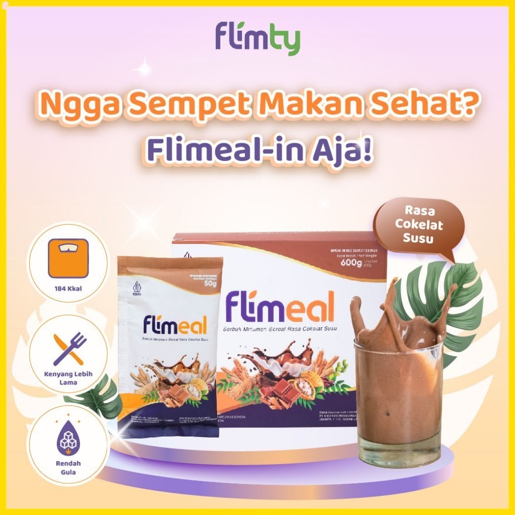

Flimeal (Meal Replacement) - 1 Box (isi 12 sachet) - Coklat Susu FLIMTY STORE ORI