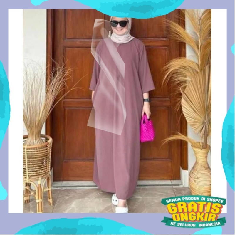 Zea Long Dres 3/4 Rayon Cringkle Dress Muslim Busui/pink fanta