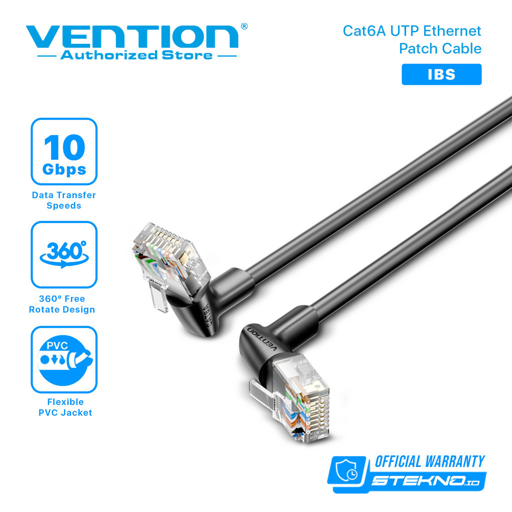 Vention Kabel LAN Cat6A UTP RJ45 Right Angle 90° Rotate Gigabit Ethernet 1-10 Meter