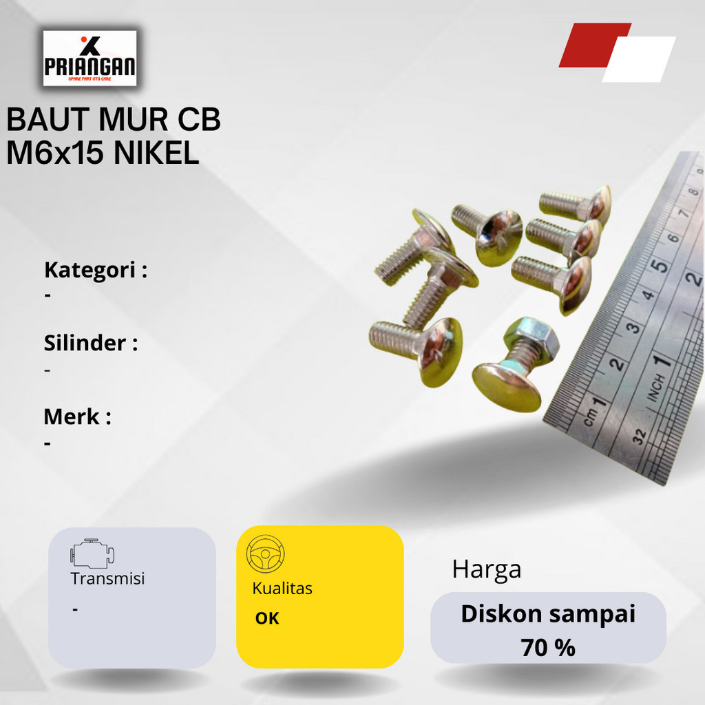 BAUT MUR CB M6x15 NIKEL BAUD M6 X 15 KUNCI 10 PAYUNG