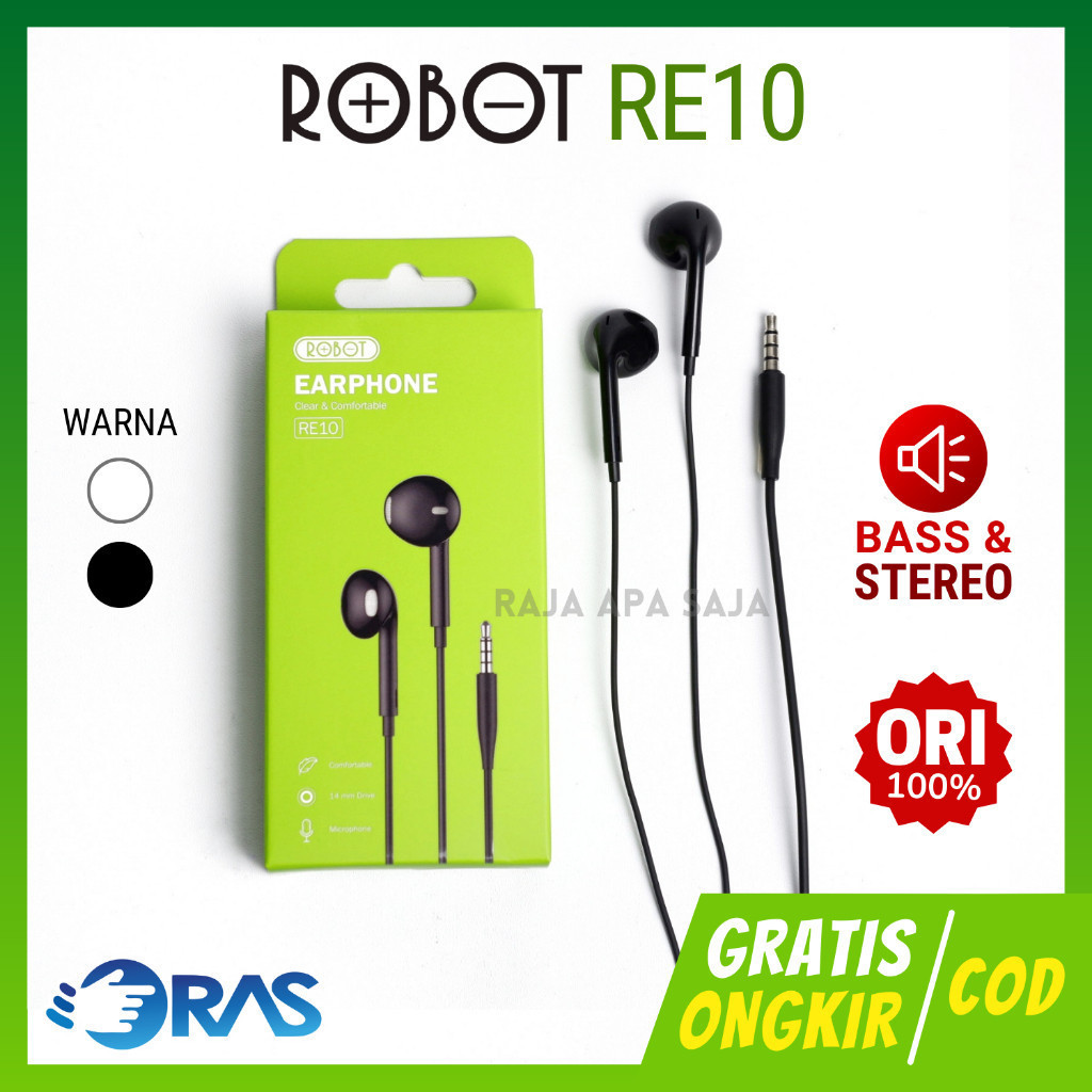 HEADSET ROBOT RE10 FULL BASS STEREO - Handsfree Earphone Hetset Handset Henset Hedset Bas