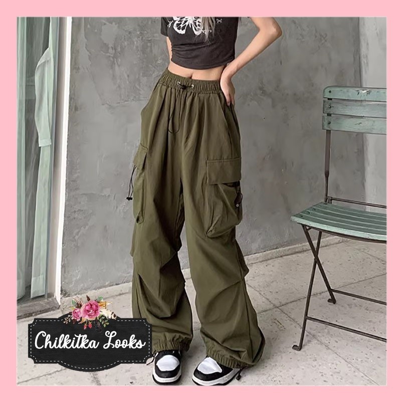 CHILKITKA LOOKS BANGKOK FASHION CK017 celana kasual harajuku kargo wanita Big kargo pant wide leg ha