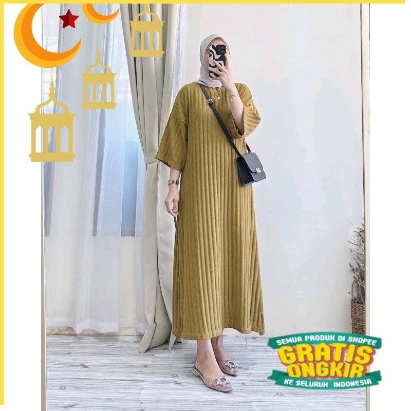 lucia dress gamis knit hornet premium jumbo ld 110 ld 120 lans collection/ bunga bunga polkadot lucu