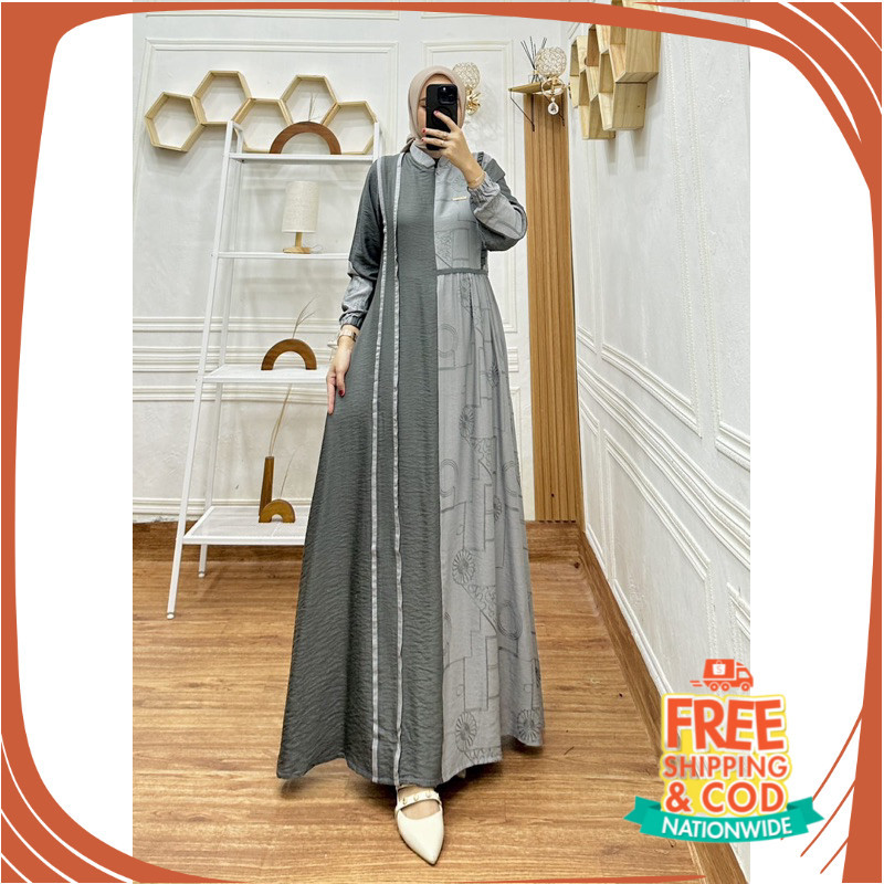 GAMIS PROMO RAMADHAN IDUL FITRI SOLAT EID/ Gamis Kombinasi Linen Crespo Bordir | Gamis Linen Import 
