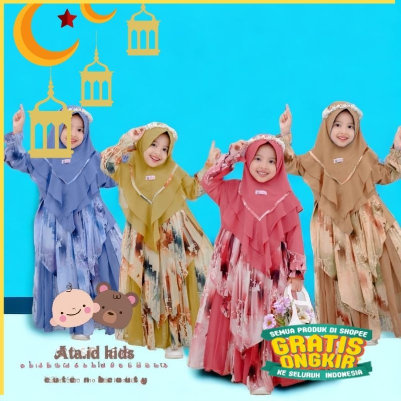 [ ata.id kids ] Ellsa kids dan Ellsa vol. 2 gamis muslim ceruty anak perempuan free jilbab premium b