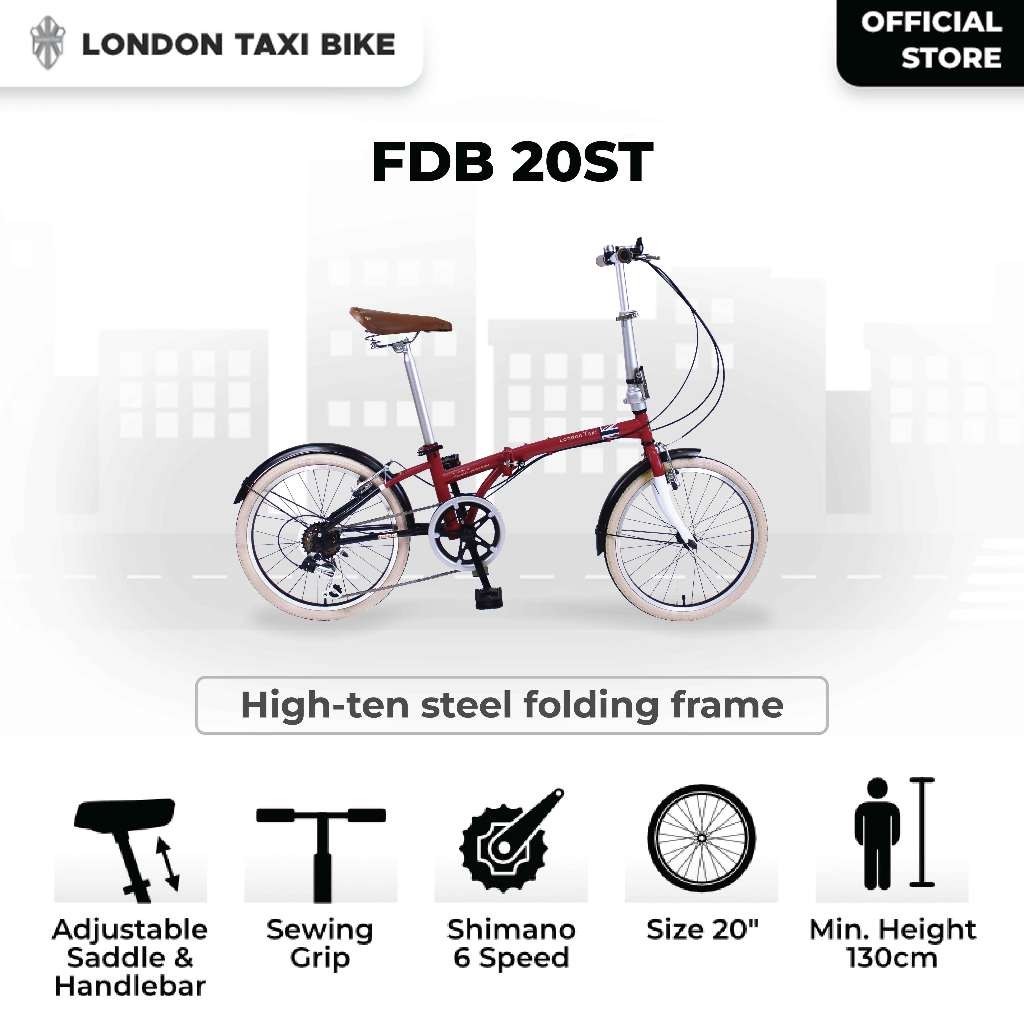 promo Sepeda Lipat London Taxi Folding Bike 206S - Maroon