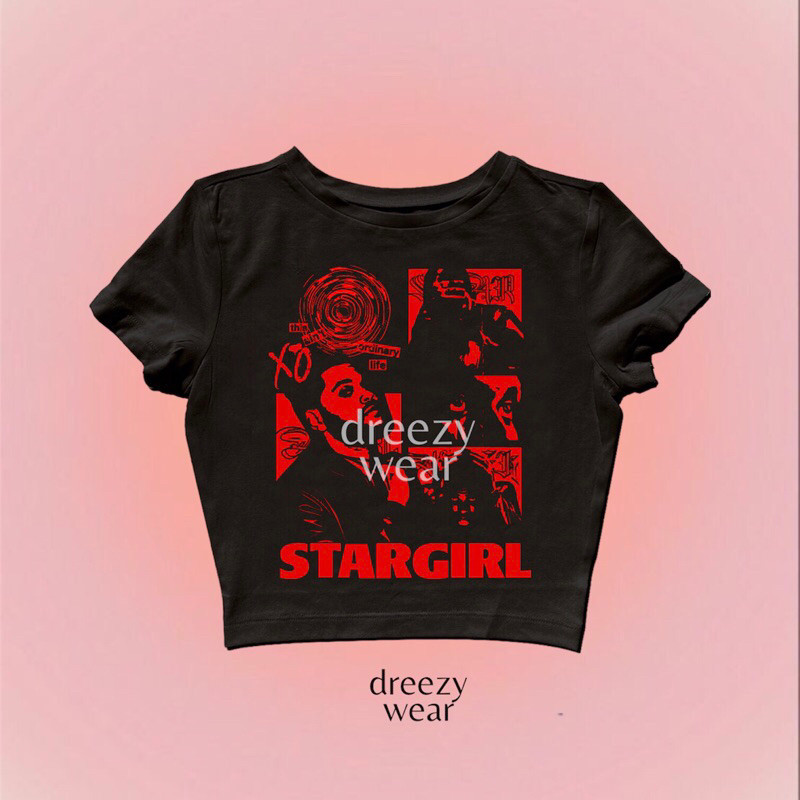XO THE WEEKND STARGIRL CROP TOP BABY TEE Y2K Kaos wanita