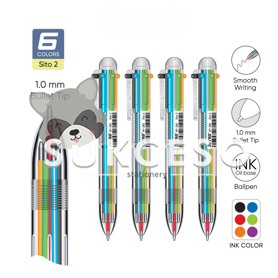 

Joyko Ballpen BP-385 SITO 2 Pulpen Cetek Retractable Transparant 6 Warna 1.0