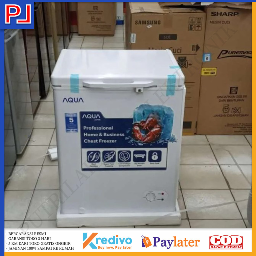 Chest Freezer Box AQUA AQF 100 W Low Watt 100 Liter Garansi Resmi