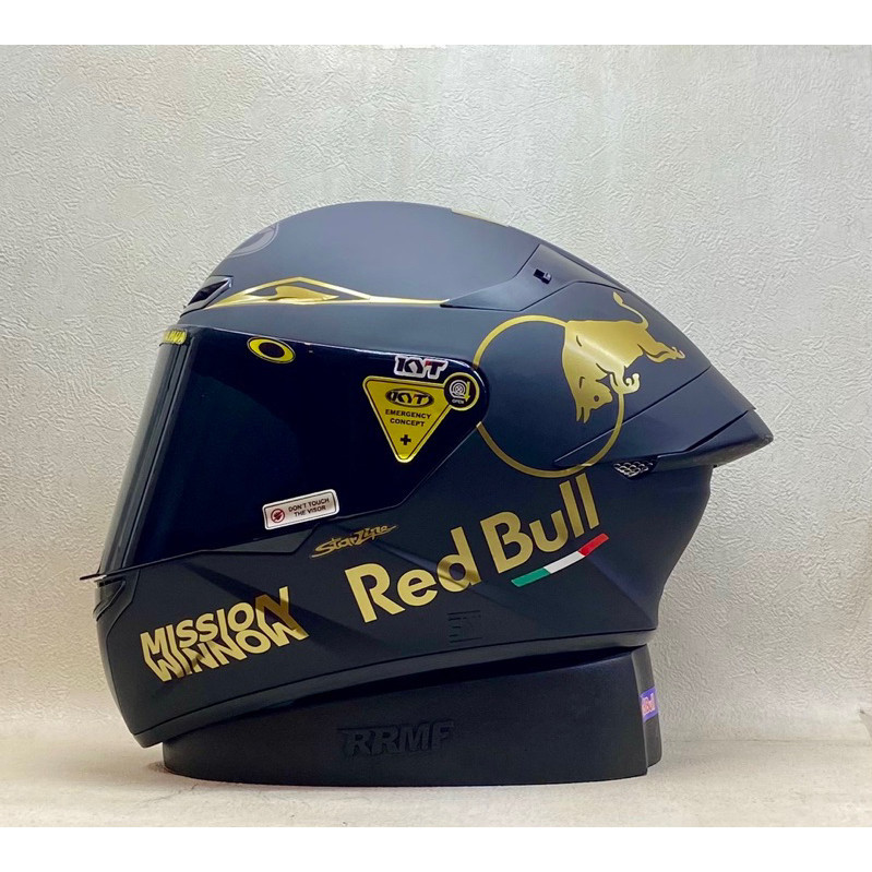 KYT TT Course Solid Black Doff Paket Ganteng Stiker Red Bull Visor Iridium I Spoiler - Helm Half Fac