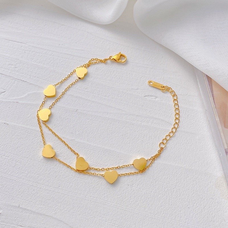 Gelang tangan wanita rantai layeran love banyak titanium kualitas import anti pudar harga grosir bis