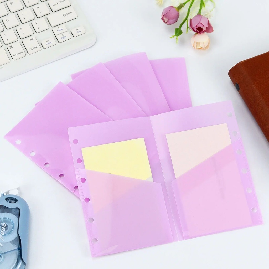 

A6 Binder Double Pockets Binder Folders for 6 Ring Notebook Divider Page Waterproof PVC Leaf Document Filing Bag