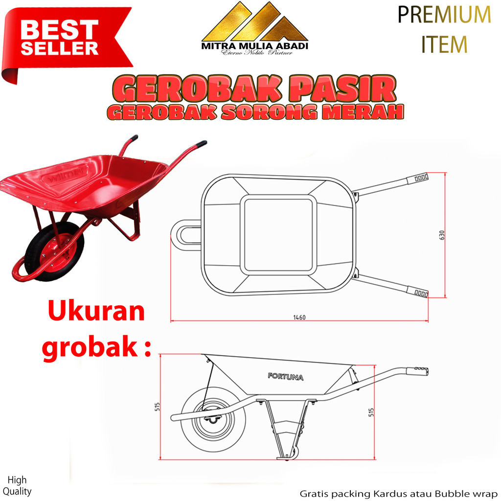 Gerobak Pasir Sorong Merah / Gerobak Dorong / Gerobak Serbaguna .