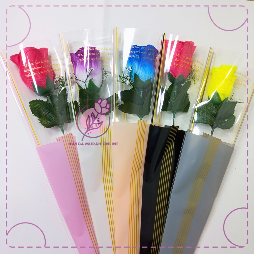 

(50 LEMBAR) Plastik Single Flower GOLD STRIPPED / Single Rose / Wrapping Rose