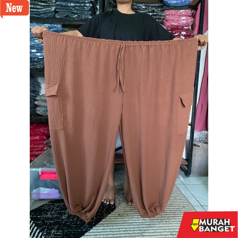 Celana panjang denim wanita- BB 90-135 kg  Celana Cargo Big size Cringcel Airflow Celana Jumbo Murah