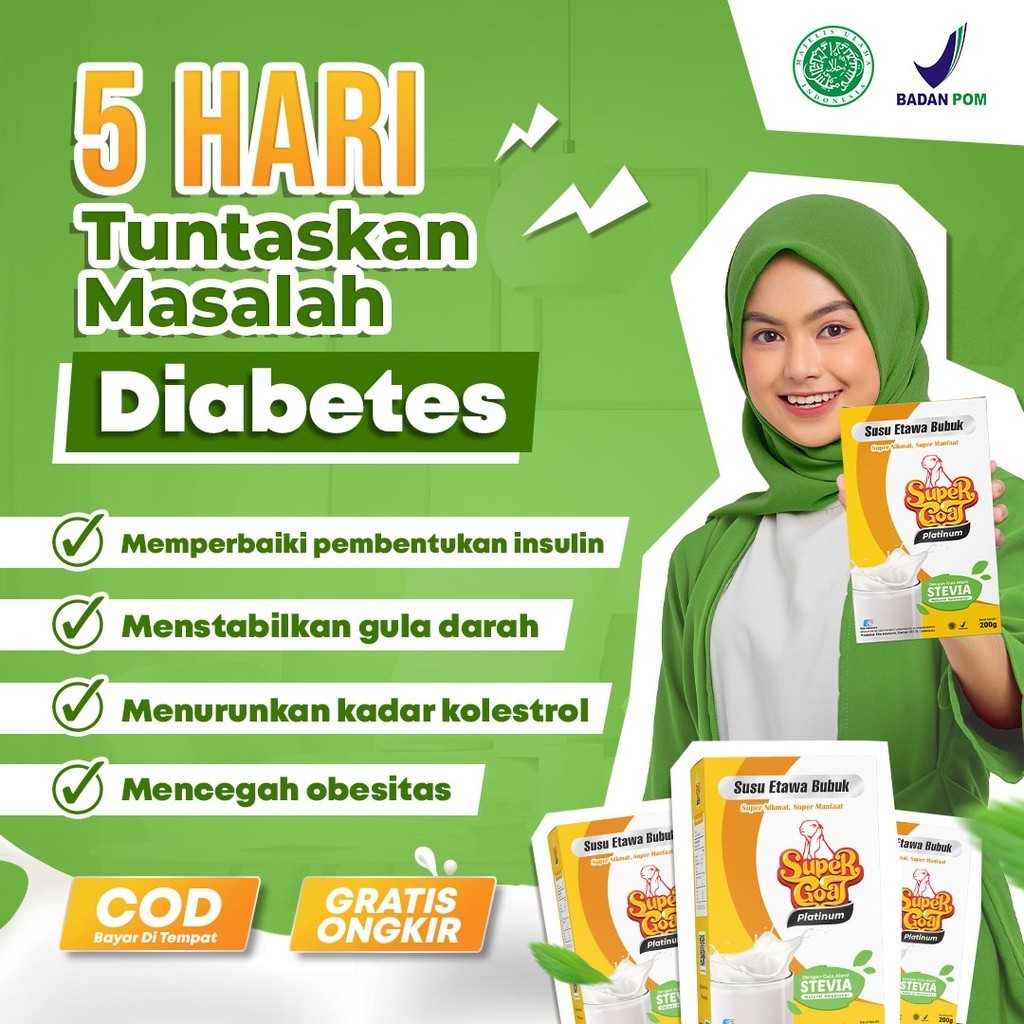 

Super Goat Platinum Membantu Menstabilkan Diabetes Dengan Stevia Susu Kambing Etawa Bubuk 1 Box @200gr BPOM HALAL Murni Original Nabati Organic Tanpa Bahan Pengawet