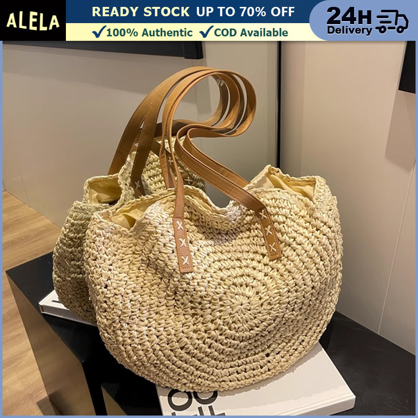 Tas Anyaman Enceng Gondok Wanita Tas Pantai Rotan Slempang Bulat Unik Shoulder Hand Bag Souviner