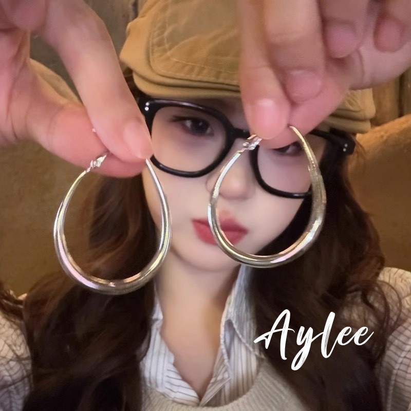 【Aylee】Anting bulat perak wanita untuk wajah bulat anting melingkar polos besar anting oval B300