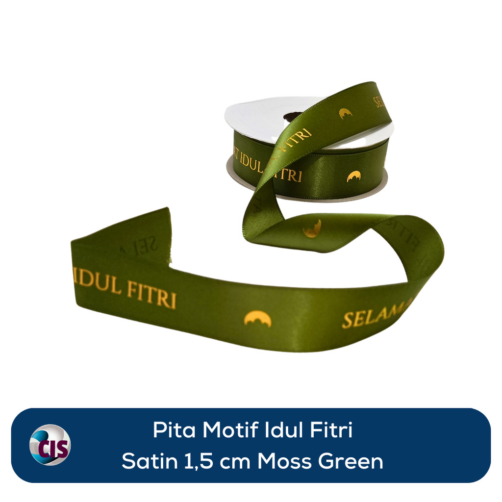 

Pita Kardo Motif Idul Fitri / Pita Eid Mubarak 1,5 cm Bahan Satin Warna Moss Green (1 Meter)