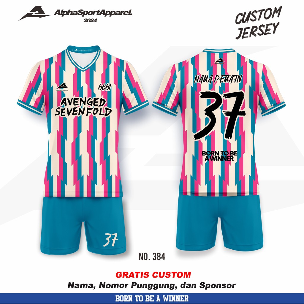 Jersey Bola Olahraga 384 Krem Pink Biru Retro Riot Dryfit Full Printing Satuan