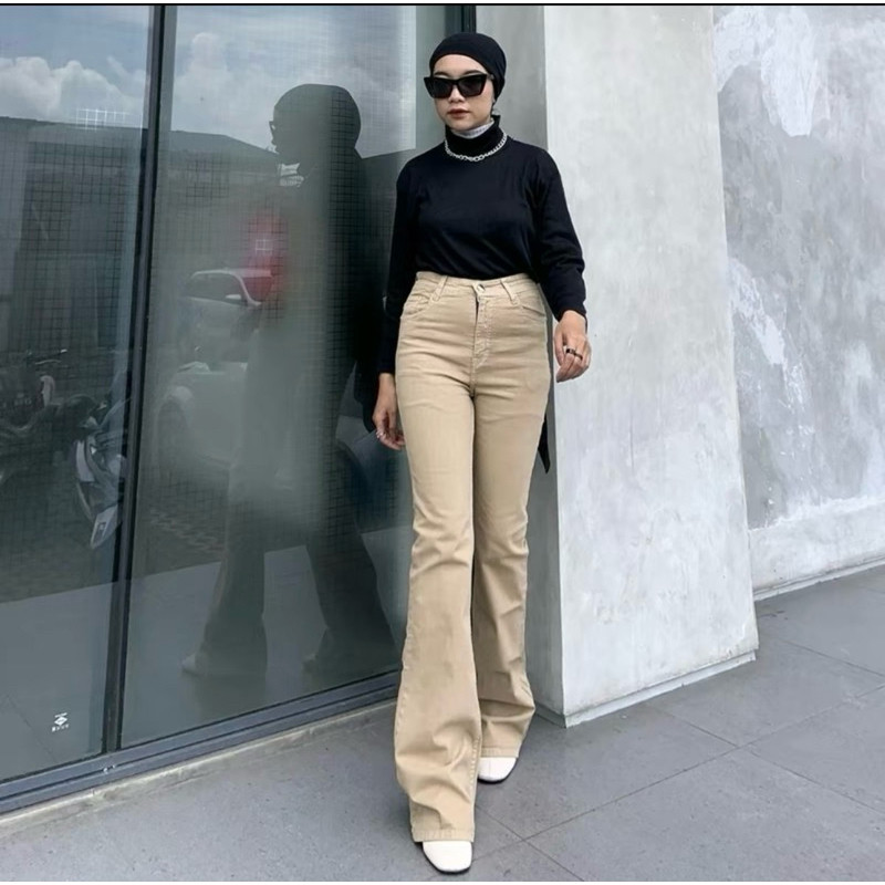 RF65MZ GW Celana Jeans Wanita Cutbray Highwaist Wanita Strecht Viral Kekinian Jeans Denim Panjang