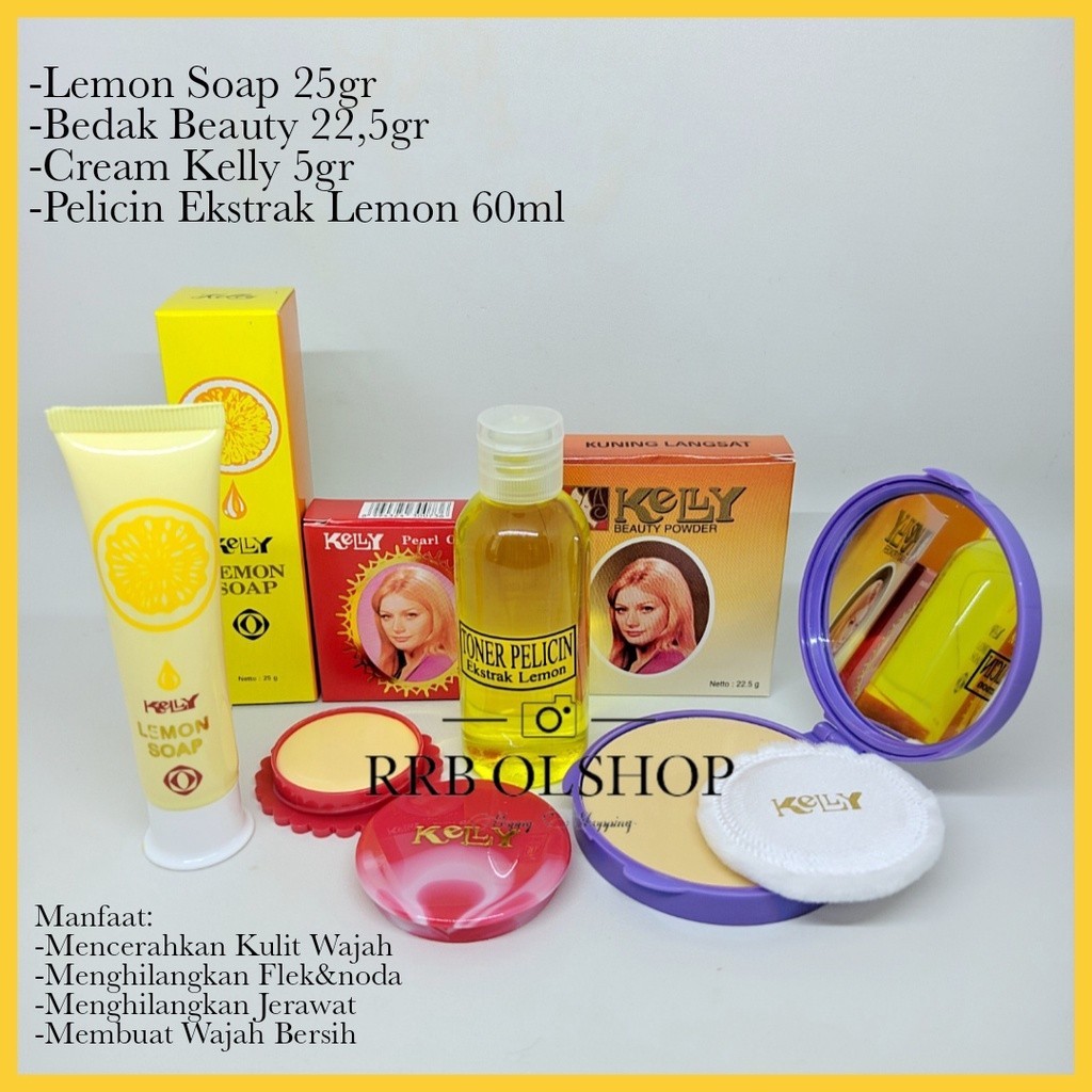 Paket Kelly Kosmetik 4in1 Plus Pelicin Ekstrak Lemon 60ml - Kelly Lemon Soap 25gr Dan Kelly Pearl Cr