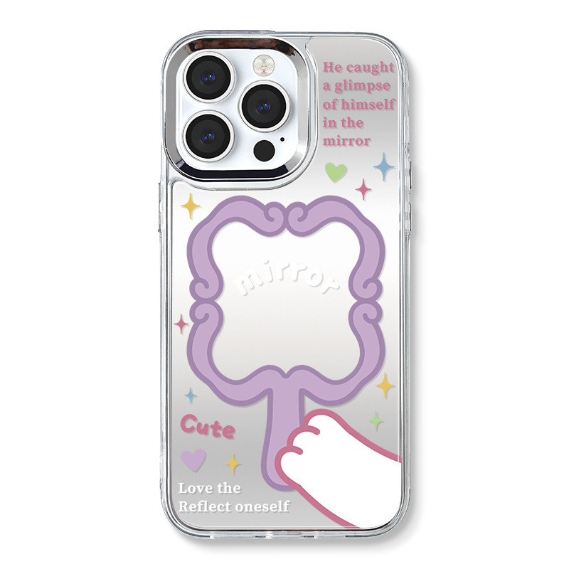 Case Mirror Motif Cermin Ungu Cantik  Aesthetic Untuk iPhone 7/8/Plus 11/12/13/14/15 x/xs/xsmax/xr M