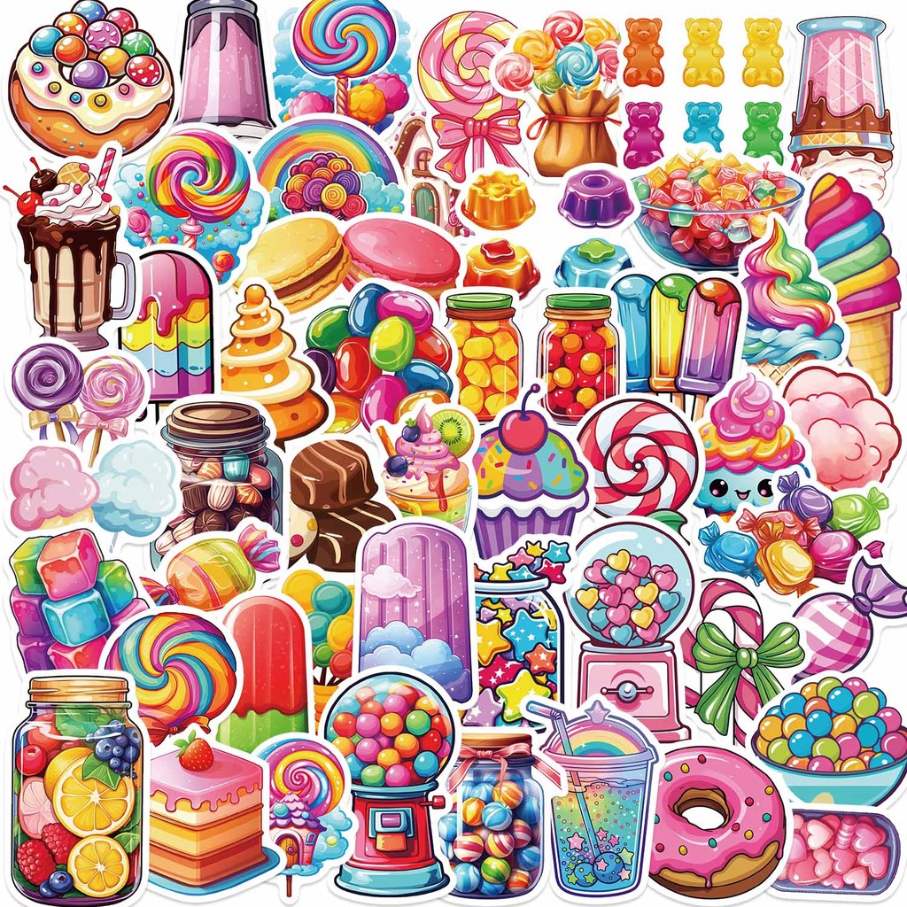 

50Pcs Cute Colorful Candy Cartoon Stickers Scrapbooking Notebook Water Bottle Laptop Luggage Skateboard Car Sticker Toy Gift