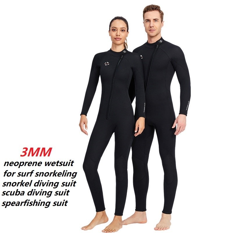 DIVE & SAIL Set Pakaian Selam Neoprene 3MM Setelan Menyelam Skuba Ritsleting Depan Selancar Snorkeli