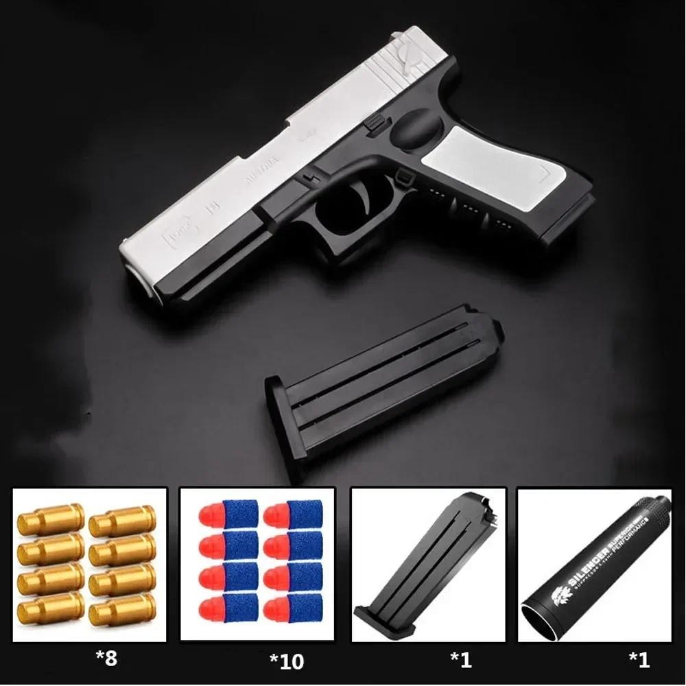 M1911 Bullet Toy Gun for Kids Outdoor Glock Rock Soft Bullet Gun Toy Throwing Case