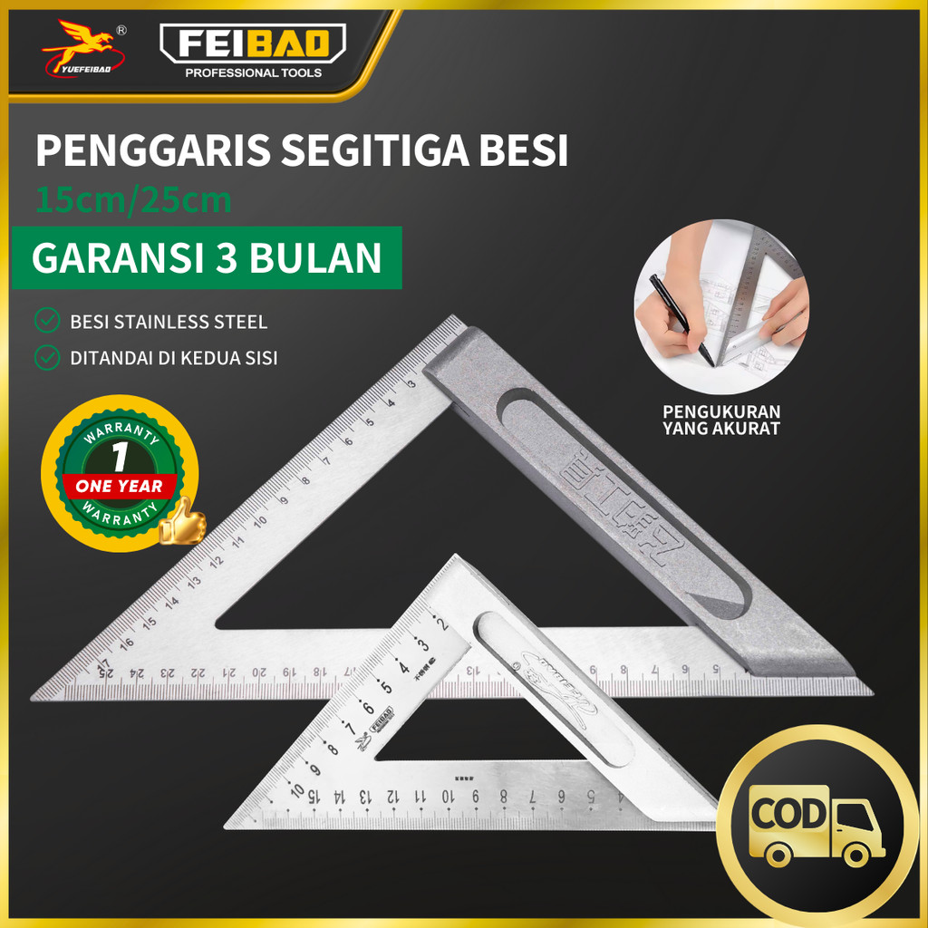 

Feibao Penggaris Segitiga Siku Besi 15 - 25 CM / Steel Triangle Ruler / Penggaris Siku / F42-3091