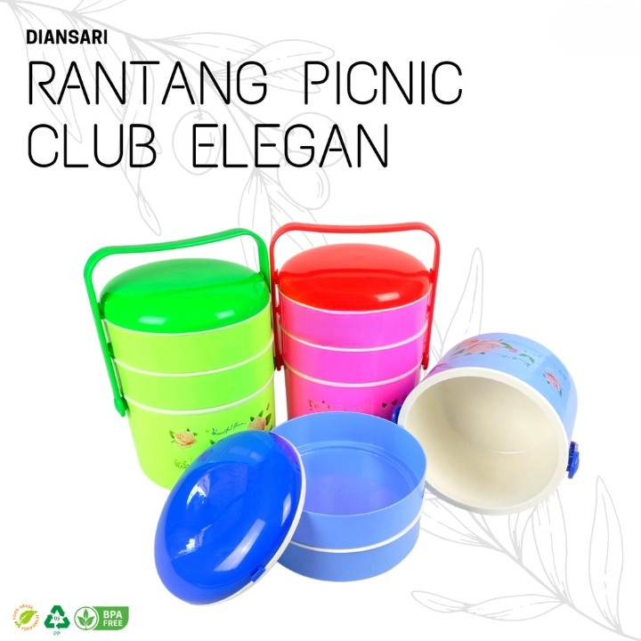 Rantang Picnic Club Elegant Diansari / Rantang Plastik Susun 3 / Tempat Penyimpanan Makanan