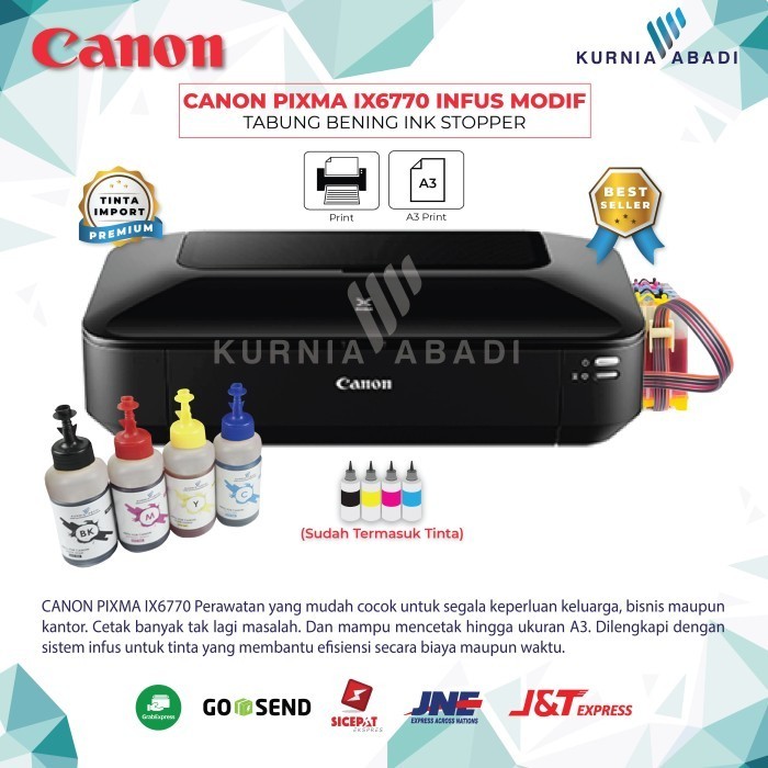 Original Printer Canon PIXMA IX6770 Print Only A3 Infus Tabung Bening - Tinta Standart, Packing Standar