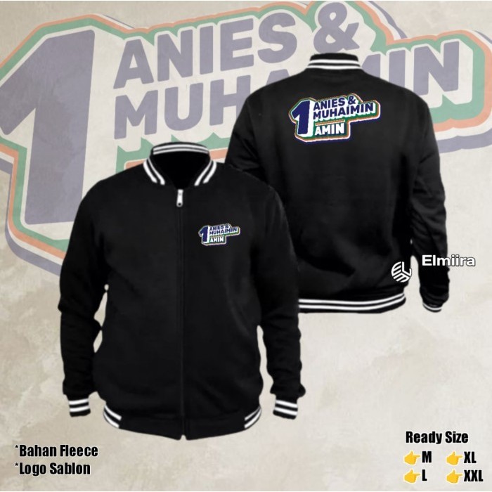 jaket anies baswedan amin 1 varsity - Hitam, M