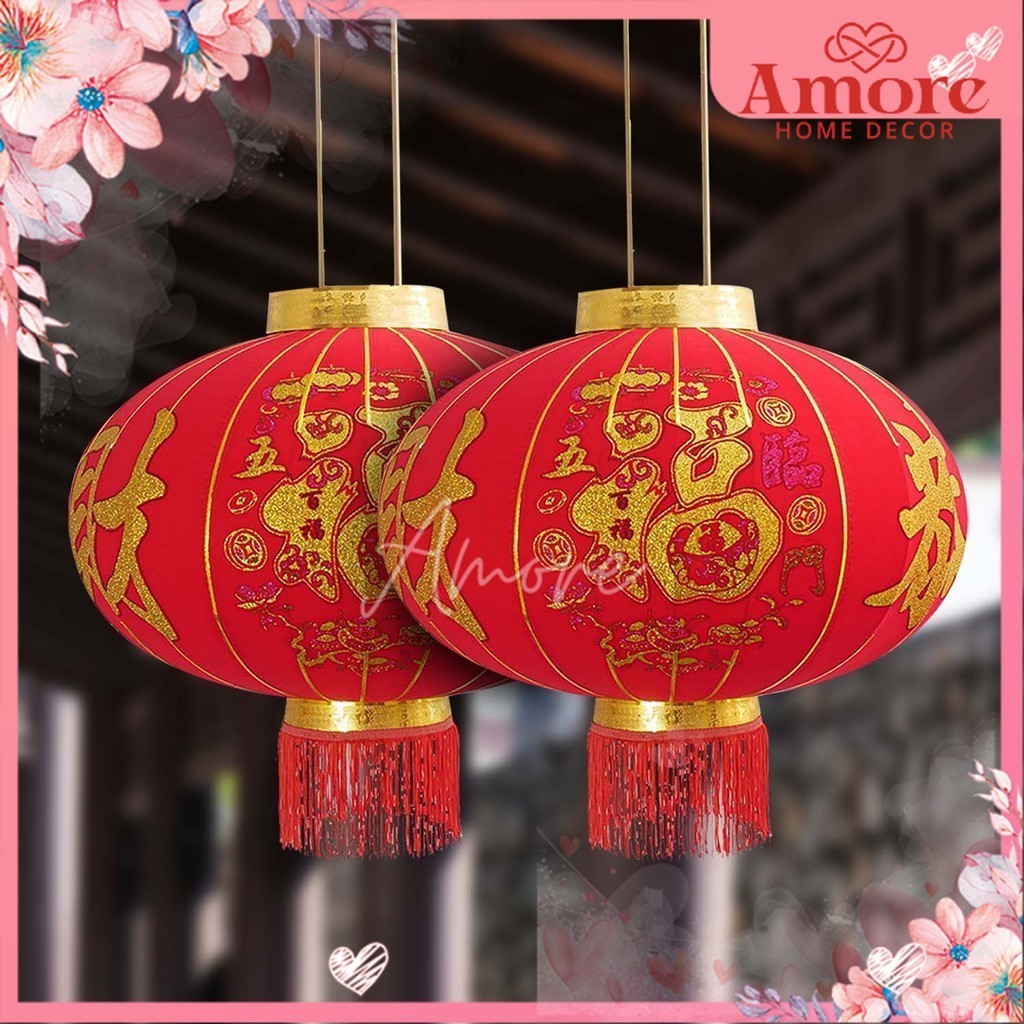 2PCS LAMPION BLUDRU IMLEK GONG XI HANGING LENTERA LANTERN IMLEK BULAT LIPAT GANTUNG MERAH 120CM MOTI