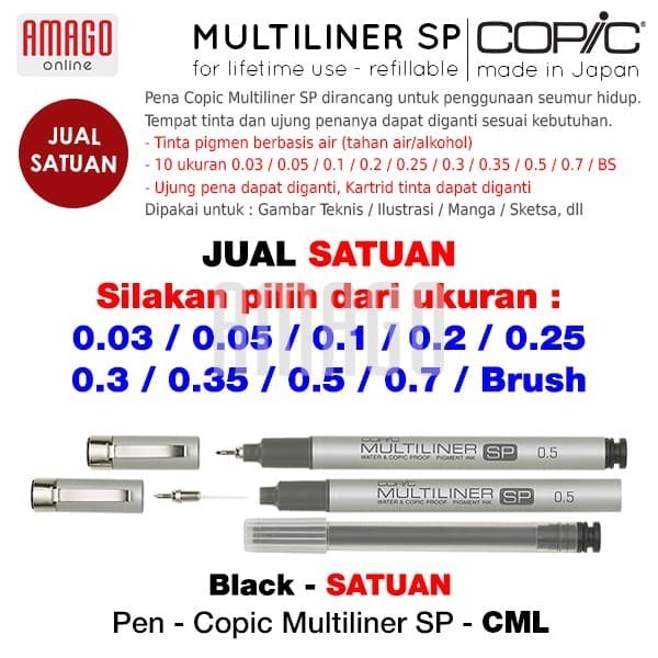 

PROMO!! -COPIC MULTILINER SP - REFILLABLE - SATUAN - CML - 0.7