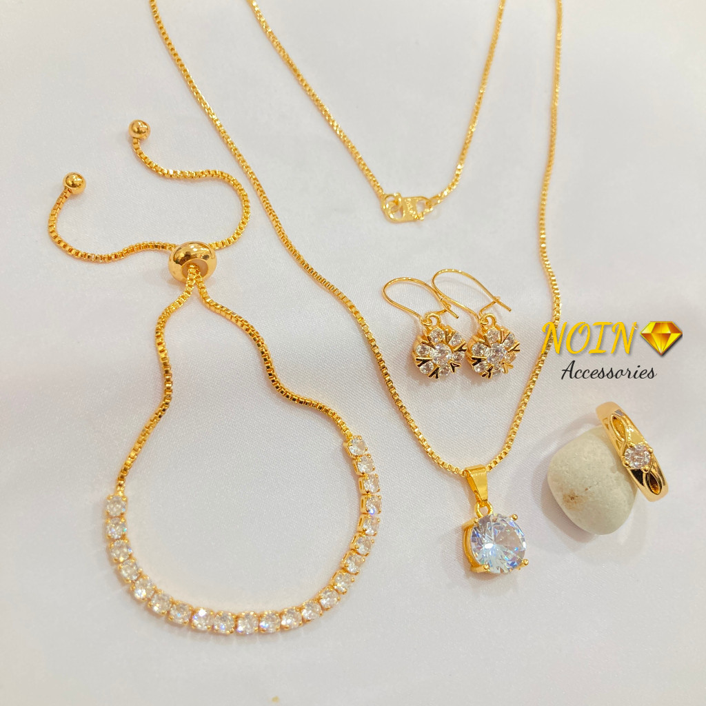 Set Perhiasan Mata Satu Wanita Dewasa Aksesoris Lapis Emas Xuping Kalung Anting Cincin Gelang Serut