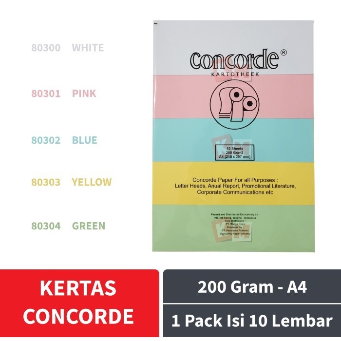 

Kertas Concorde Cover Kartotheek A4 200 gr/m2 gram Isi 10 Lembar