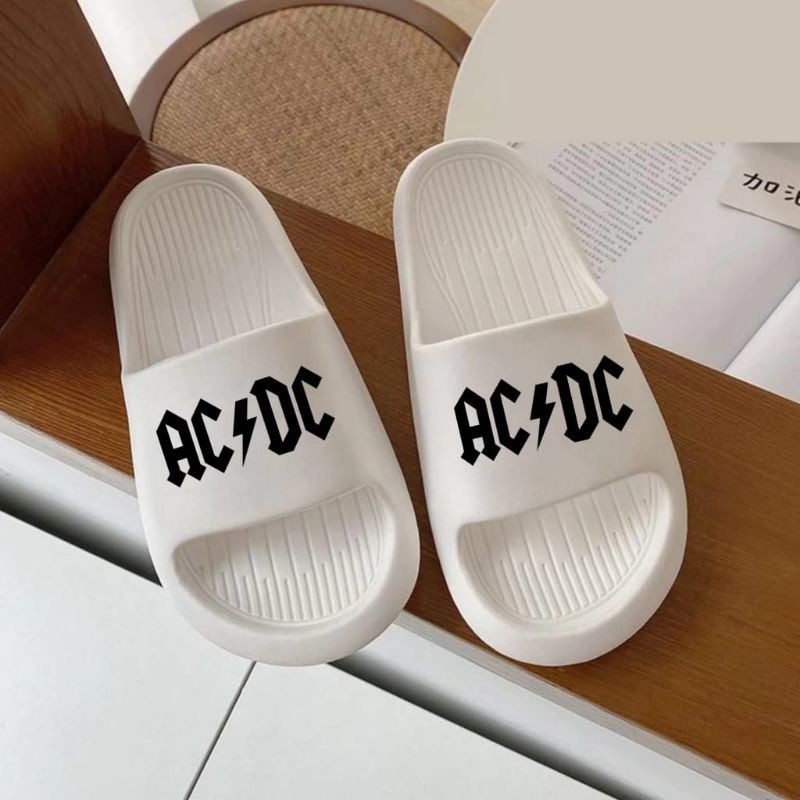 Sandal Bakpau ACDC Putih Sendal Selop/Slop Pria Wanita Terlaris Kekinian