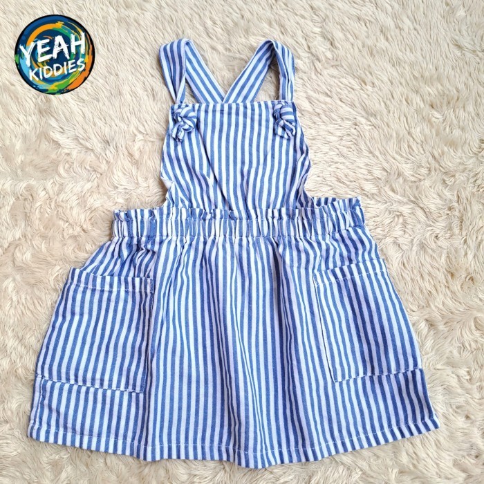 OVERALL DRESS HnM BABY ANAK CEWEK 6 9 12 BULAN KATUN SALUR GARIS GARIS BIRU