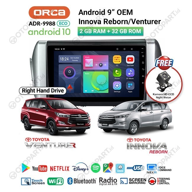 Head Unit TV Android OEM 9" inch + Frame Toyota Innova Reborn ORCA - ECO RHD